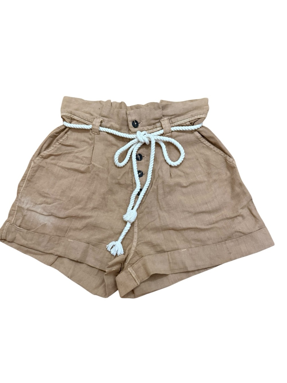 Billabong Tan High-Waist Paperbag Shorts with White Rope Belt